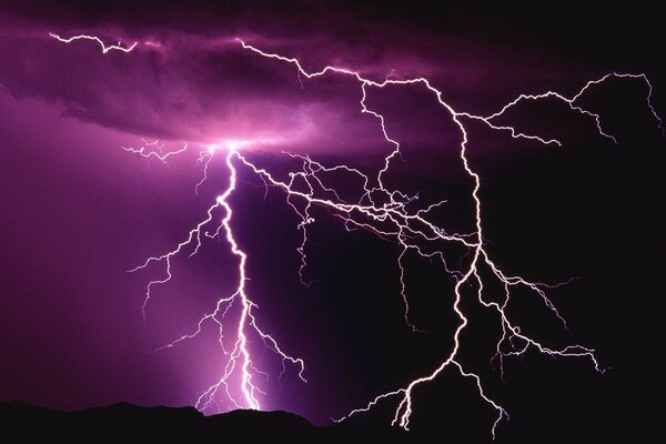 Lightning cuts the sky at night