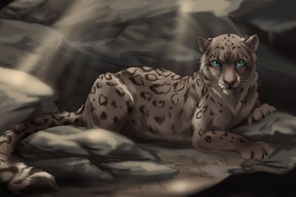 Anime leopardo con ojos azules