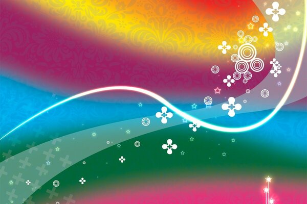 Abstract waves on a rainbow background