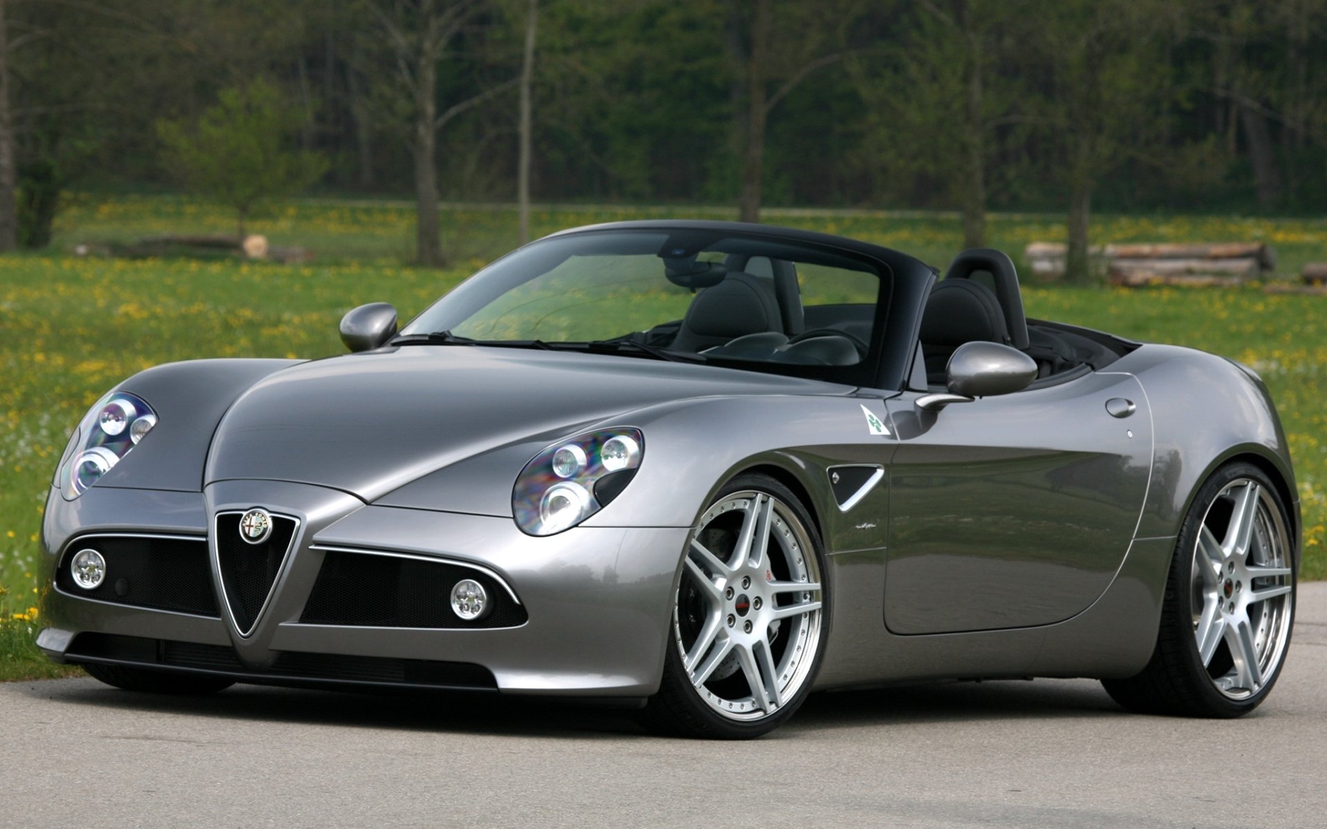 novitec alfa romeo 8b spider alfa romeo 8c spider supercar gray front end tuning.tuning wheels.grass trees.background