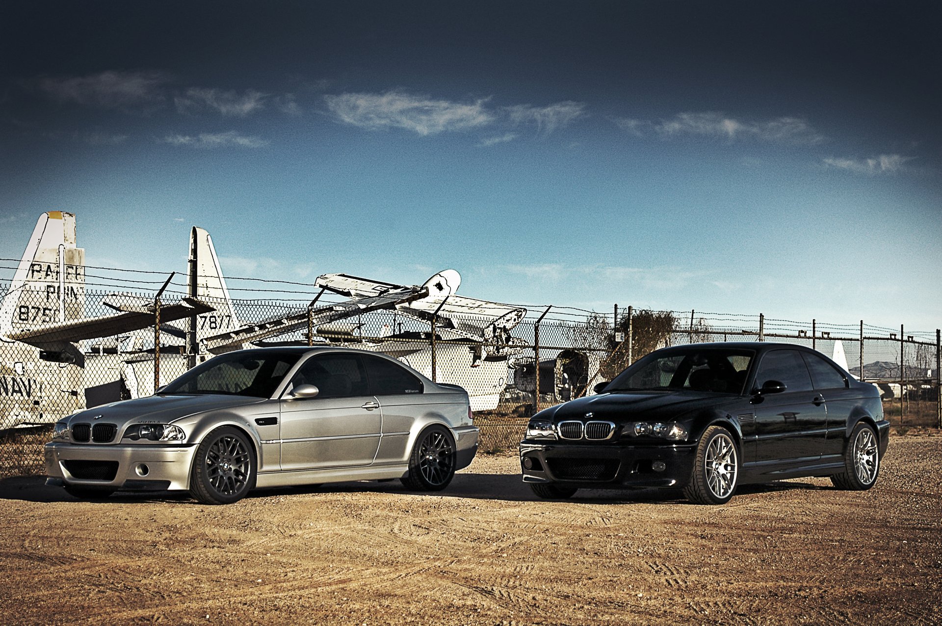 bmw m3 e46 schwarz silber bmw silber himmel wolken flugzeuge