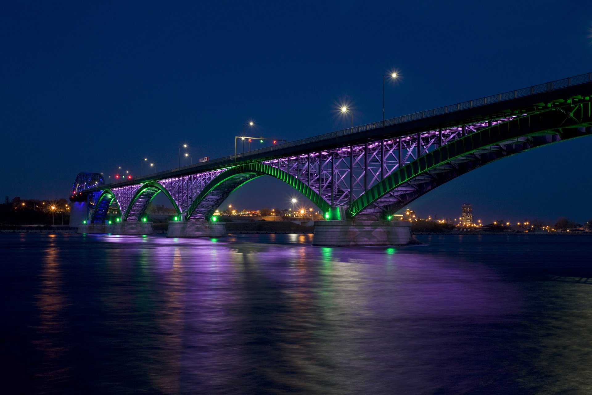 peace bridge город залив мост огни ночь