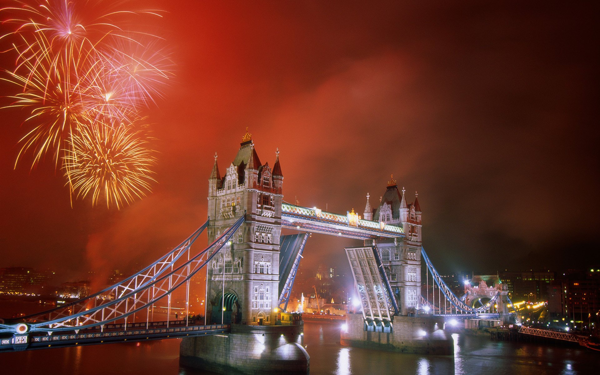 londres fuegos artificiales puente ciudad río