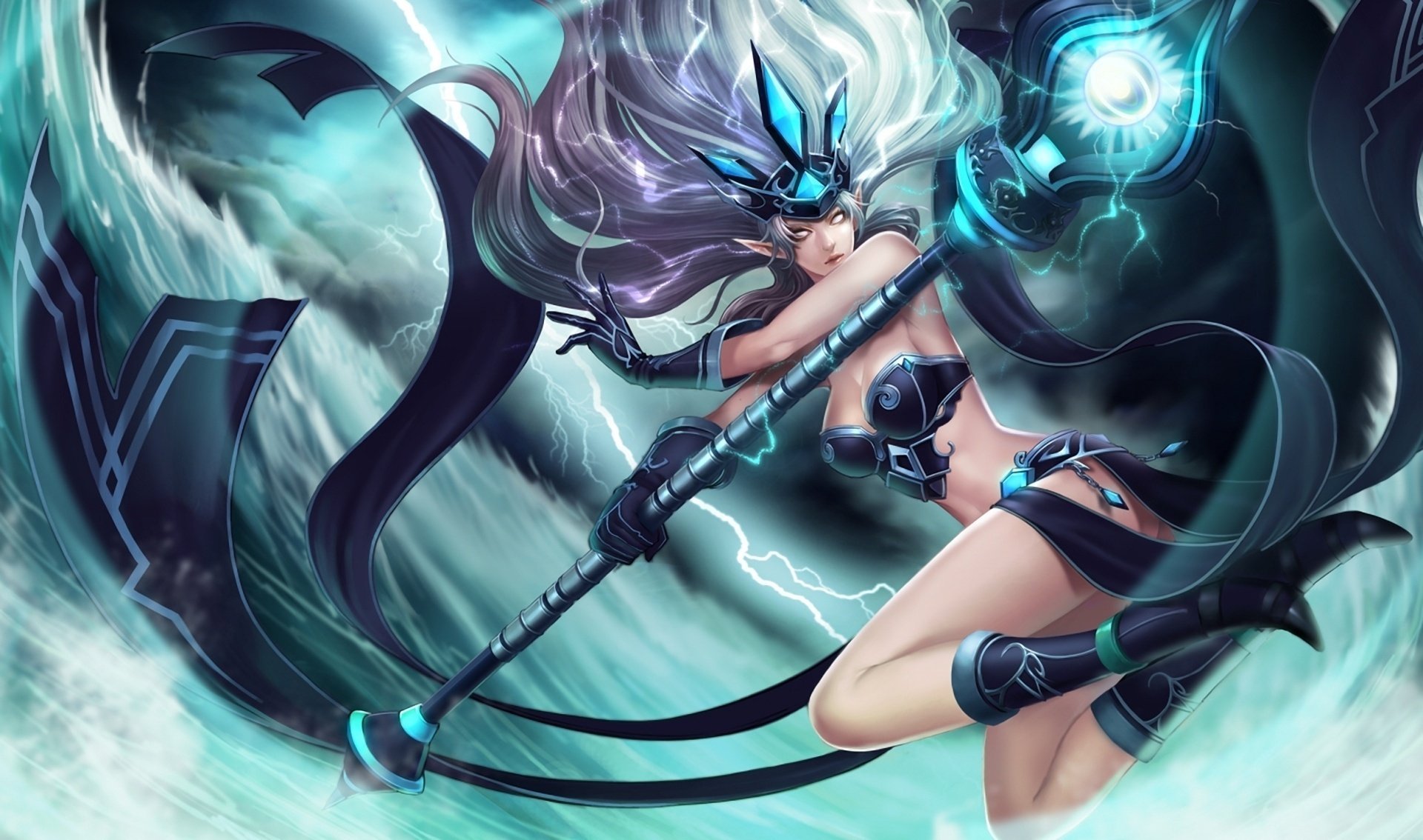 magie fille foudre elfe bâton league of legends elfe