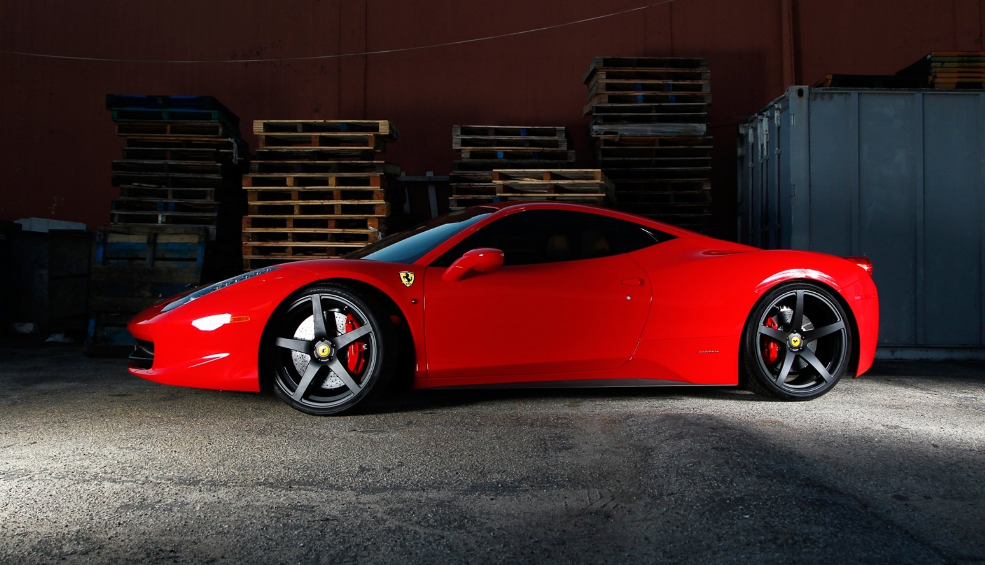 ferrari 458 italia czerwone ferrari włochy czerwony profil przyciemniane czarne felgi