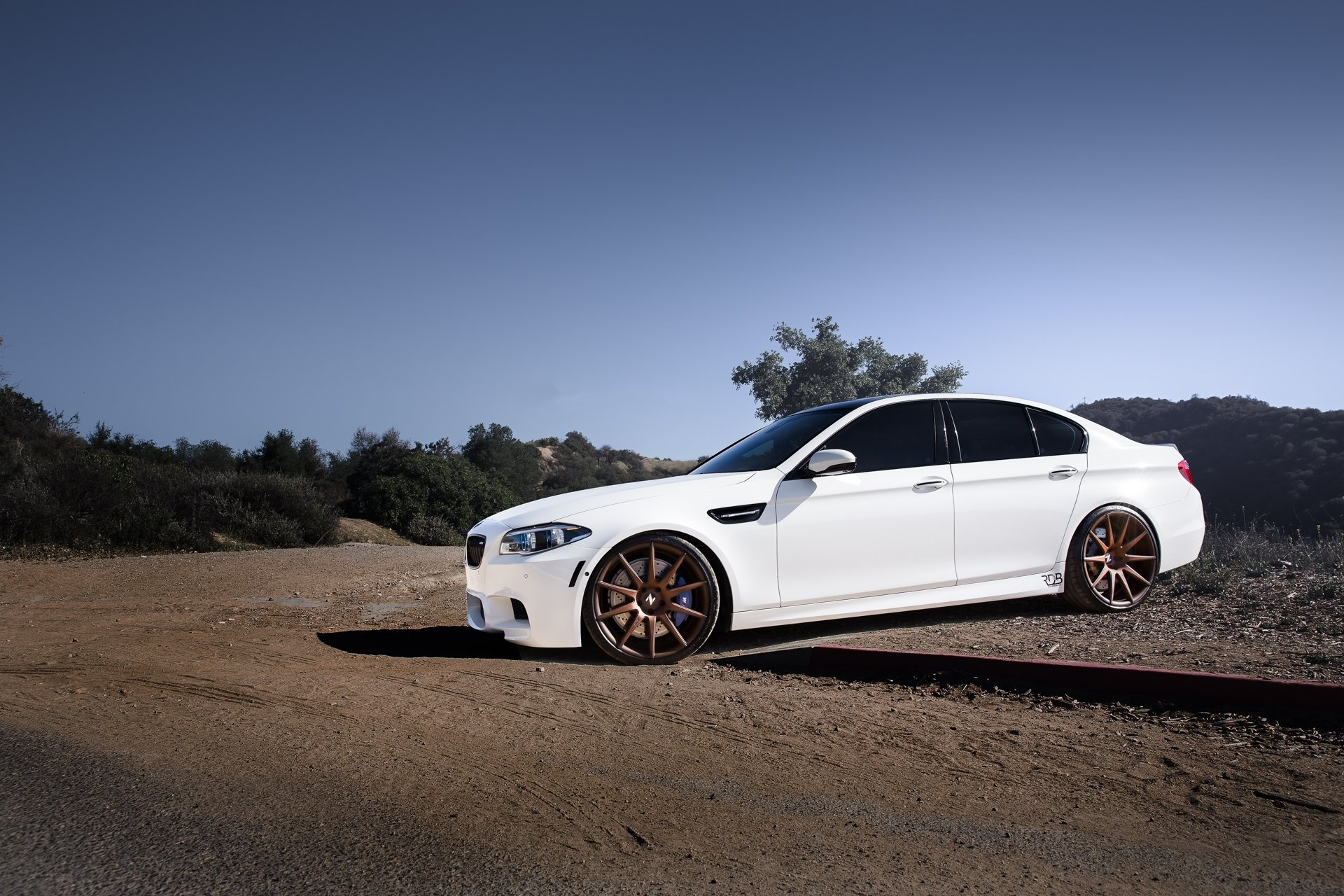 bmw m5 f10 white bmw sedan profile wheels sky shadow