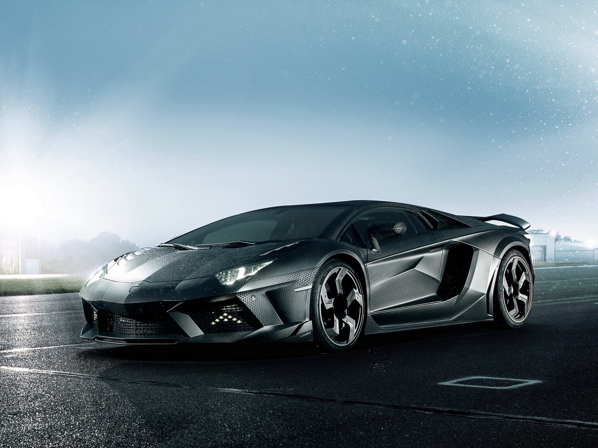 lamborghini aventador car black tuning masory carbonado lp700-4 lamborghini aventador car rain asphalt