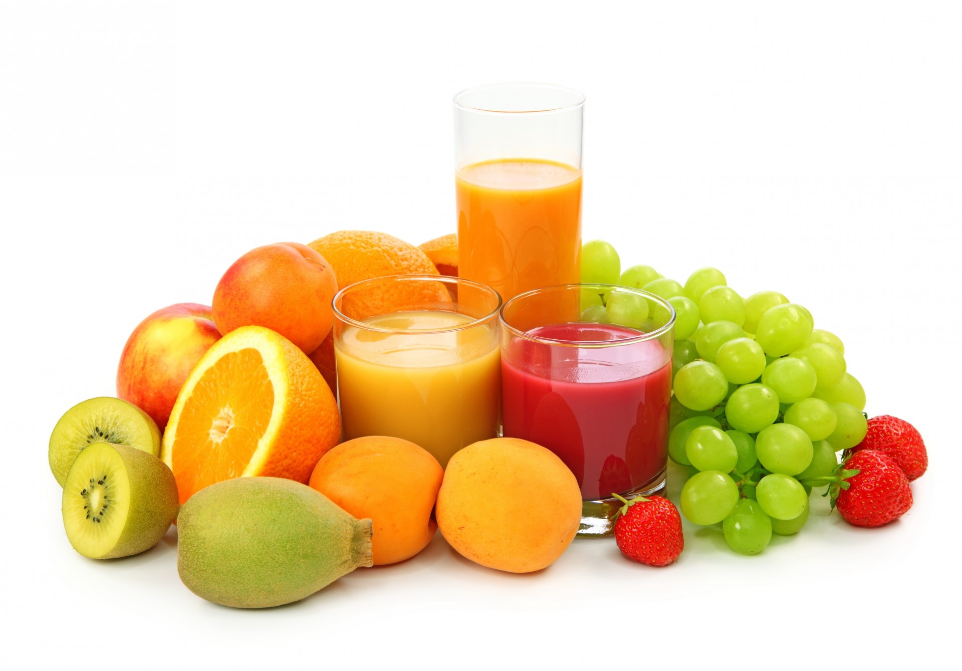 three fruits berries white background glass many juice