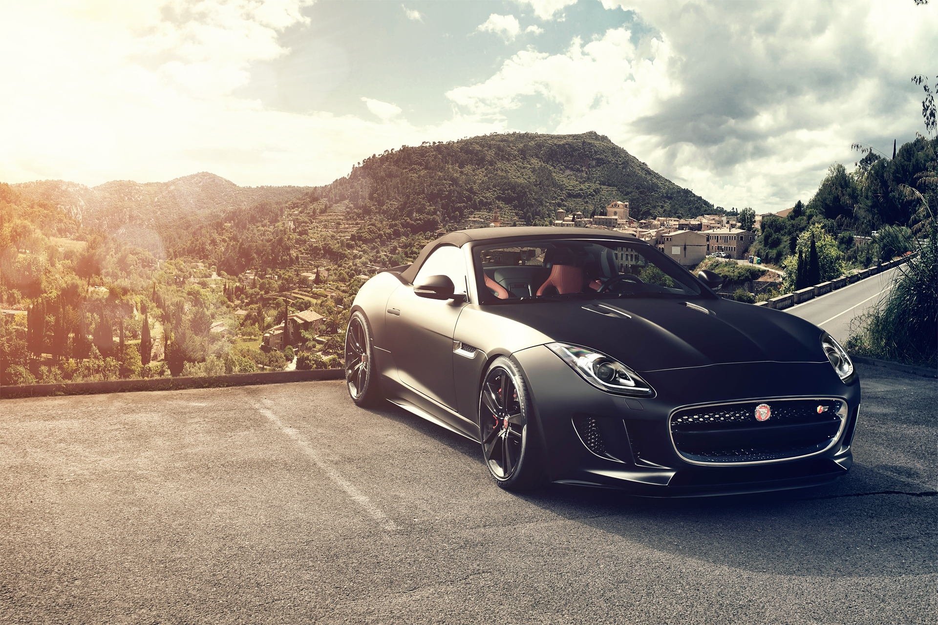 jaguar f-type v8 s front black fernandez world photos jaguar mountains sun glare