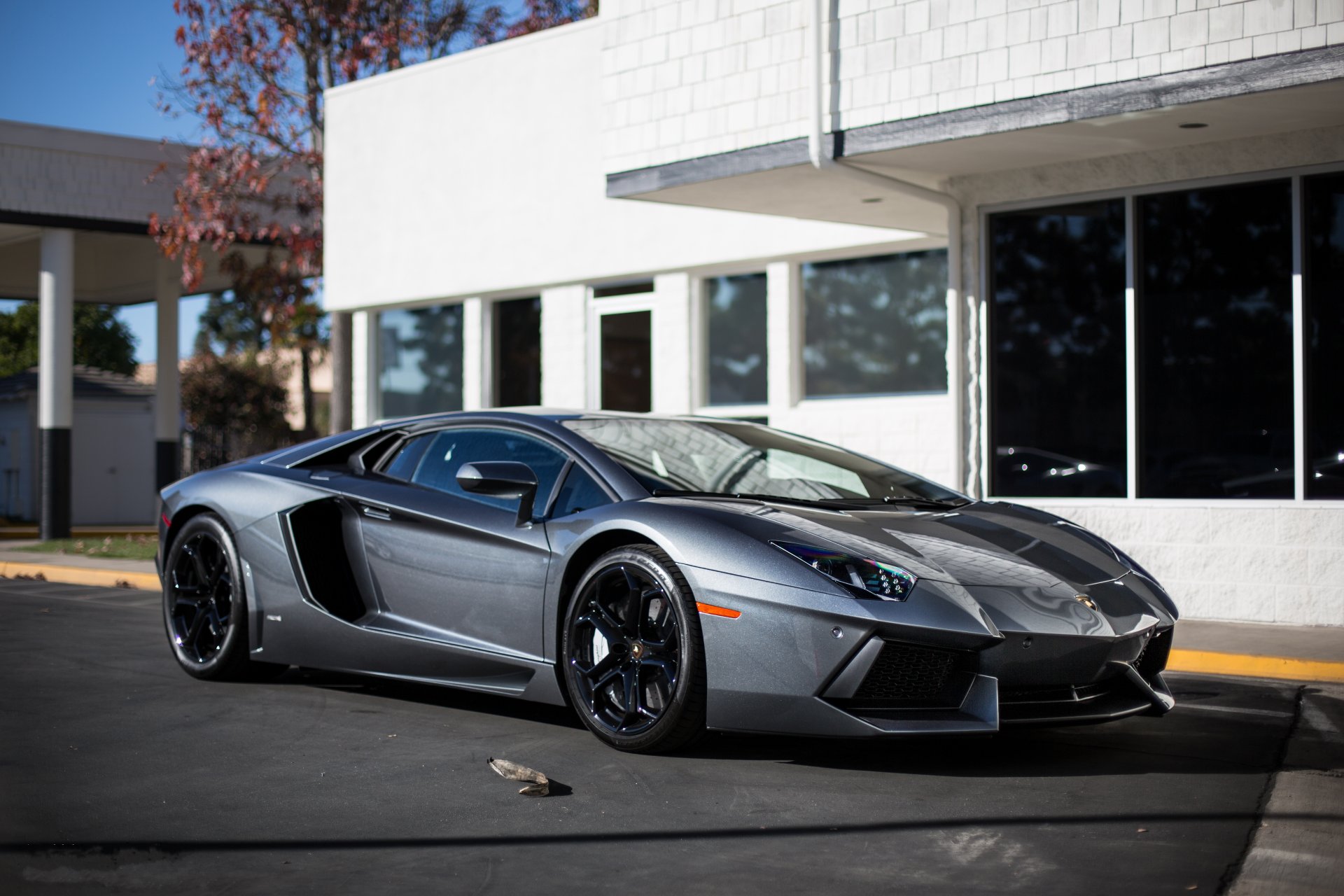 lamborghini aventador lp700-4 grau lamborghini aventador seitenansicht reflexion gebäude fenster