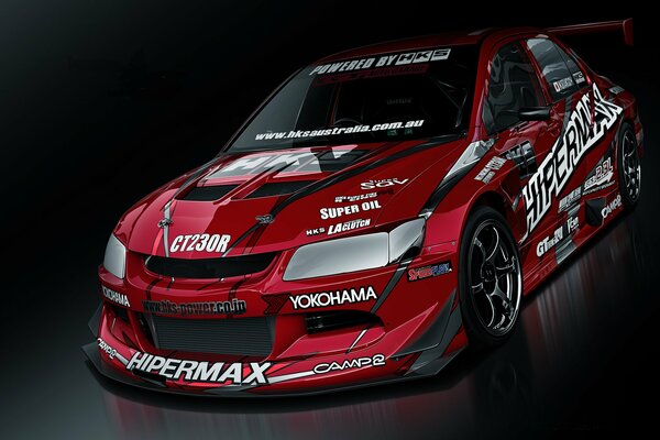 Mitsubishi racing car on a black background