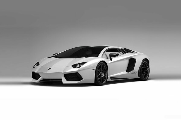 Белая lamborghini aventador lp700-4 на сером фоне