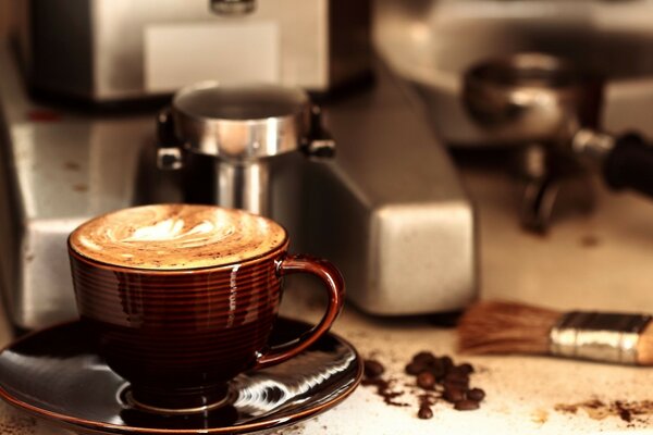 Natural coffee from a coffee machine in grains