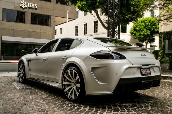 Grey porsche car on the street