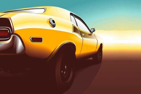 Muscle Car Dodge Challenger al tramonto