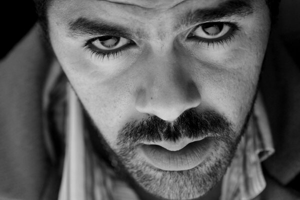 Retrato en blanco y negro de un actor con barba