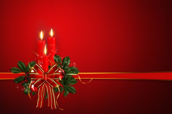 Christmas candles on a red background