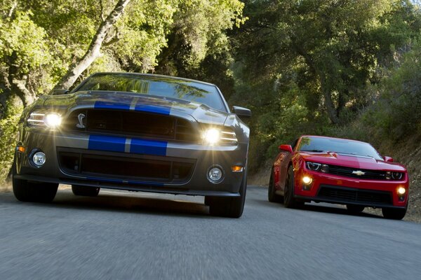 Ford Mustang racing on the highway