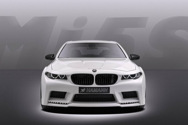 View from the front of the white BMW tuning
