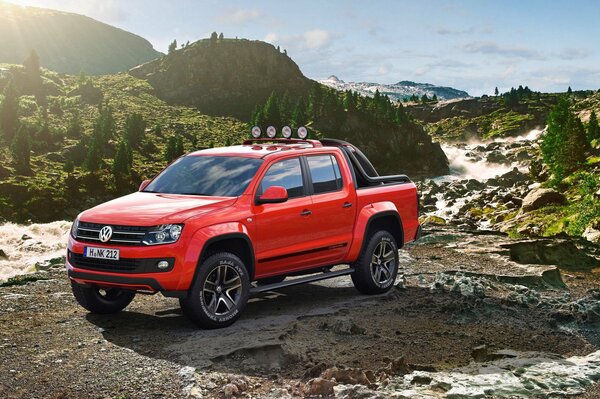 Volkswagen Amarok on the mountain road