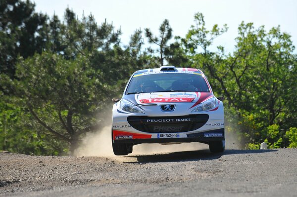 Bianco Peugeot durante la gara di rally