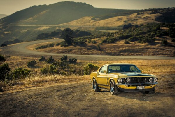 Ford Mustang yellow 1969 muscle car sports car