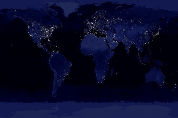 Illuminazione notturna sulla mappa del mondo