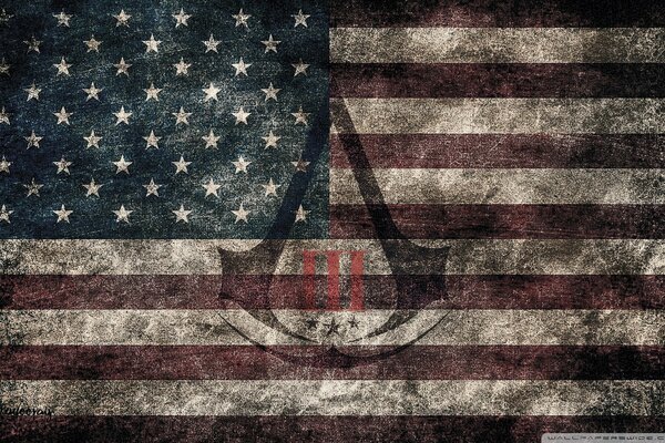 Il logo di assassins creed ubisoft sulla bandiera americana