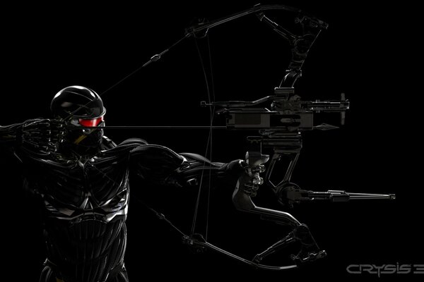 A fighter in a nanosuit with a combat bow from the crysis game