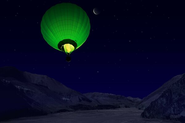 Зеленый шар на фоне ночного неба
