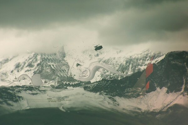 Graues Foto der schneebedeckten Berge im Winter