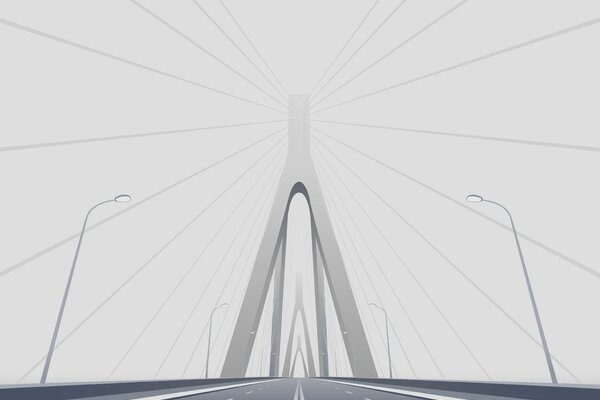 Minimalistic drawing of the road on the bridge