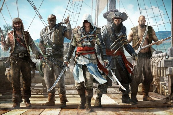 Cinq assassins sur un bateau pirate