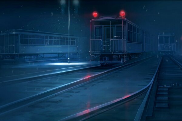 A railway carriage on a winter night