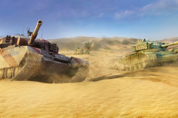 Rushing tanks across the sandy desert