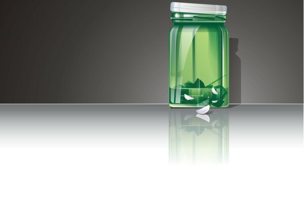 A jar of green liquid with the lid ajar