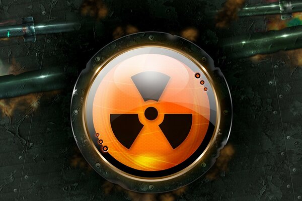 Orange radiation sign notifying of danger