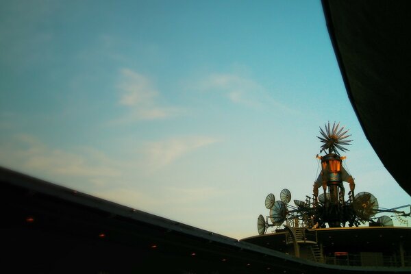 Satellite dishes on the background of the evening sky