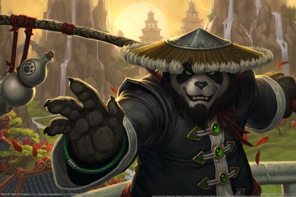 Kung Fu wojownik Panda w kapeluszu i kimonie