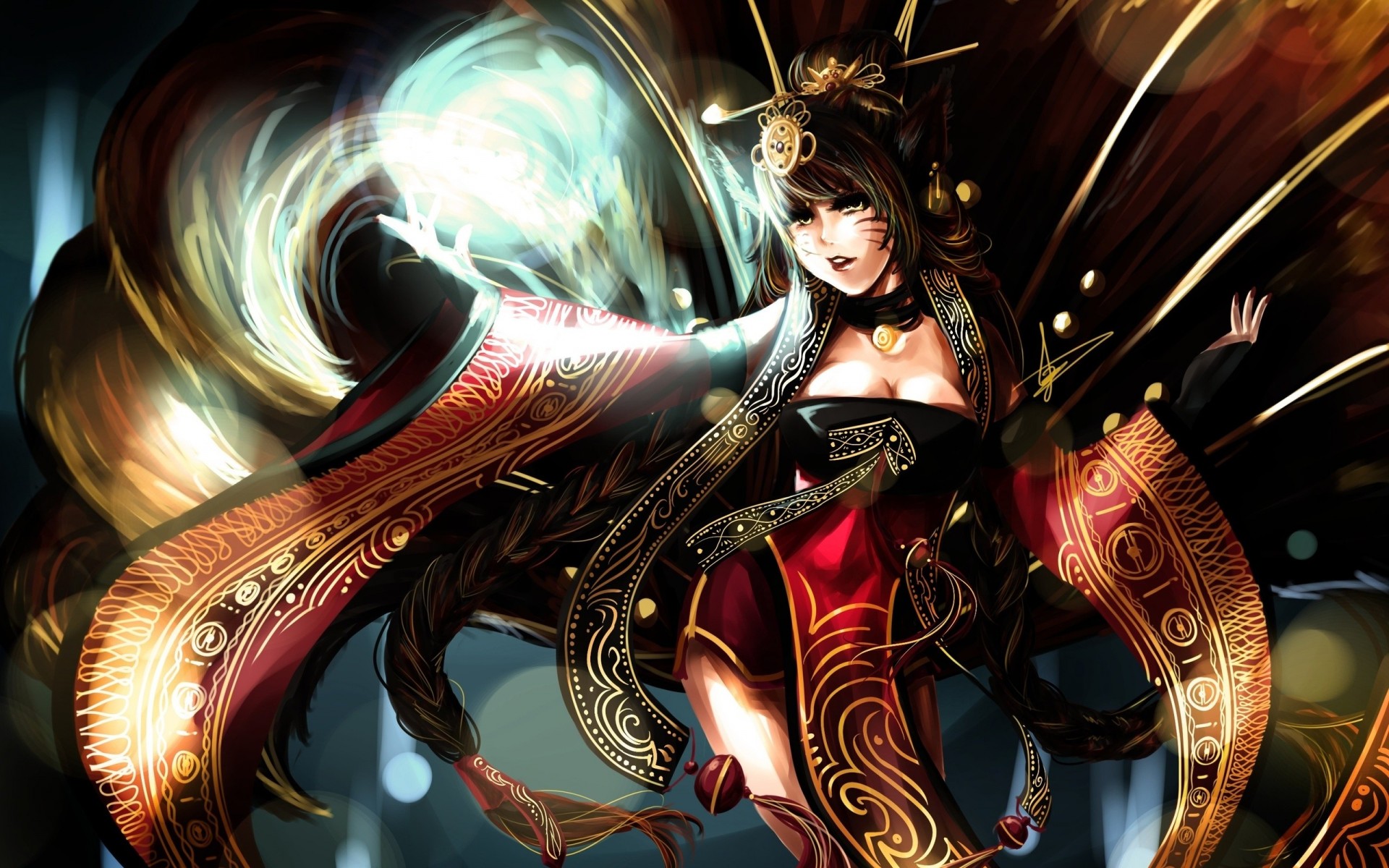 league of legends mädchen pferdeschwanz ohren schmuck ahri magie