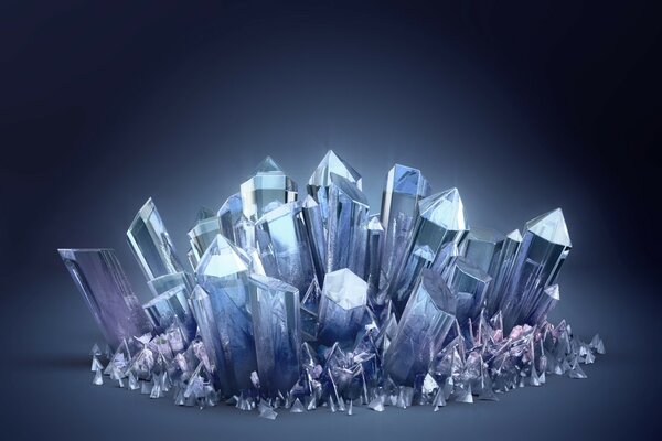 Conjunto de cristal de diamante sobre fondo azul