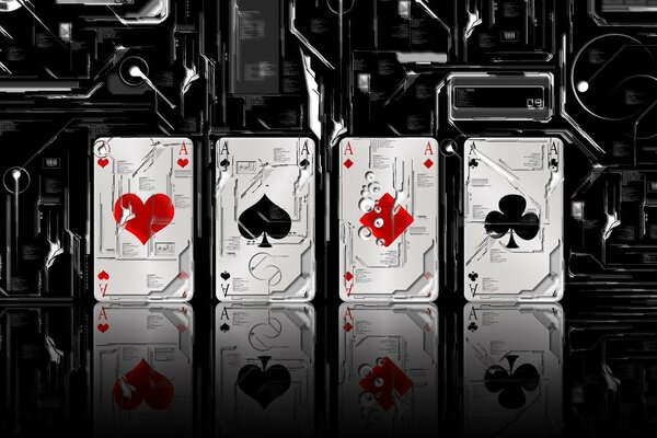 Four aces under a glass case