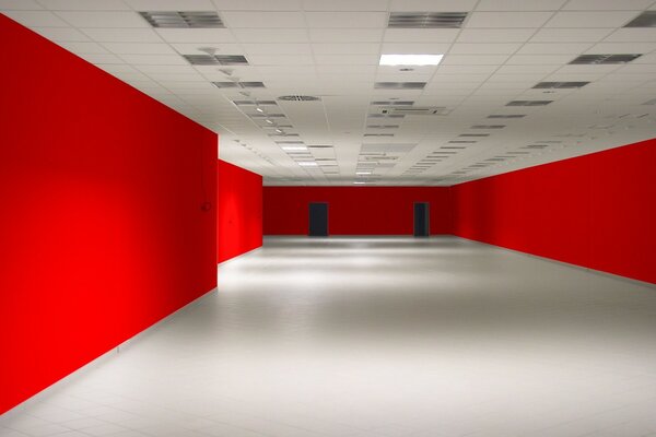 Red walls, white floor and ceiling