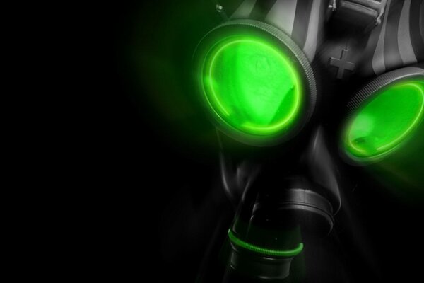 Gas mask with green eyes in black color