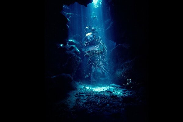 Haz de luz en el mundo bajo el agua