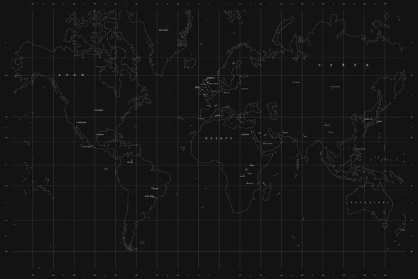 Carte du monde stylisée en noir et blanc