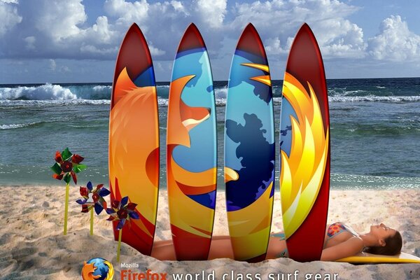 Logotipo de Firefox en forma de barcos de surf