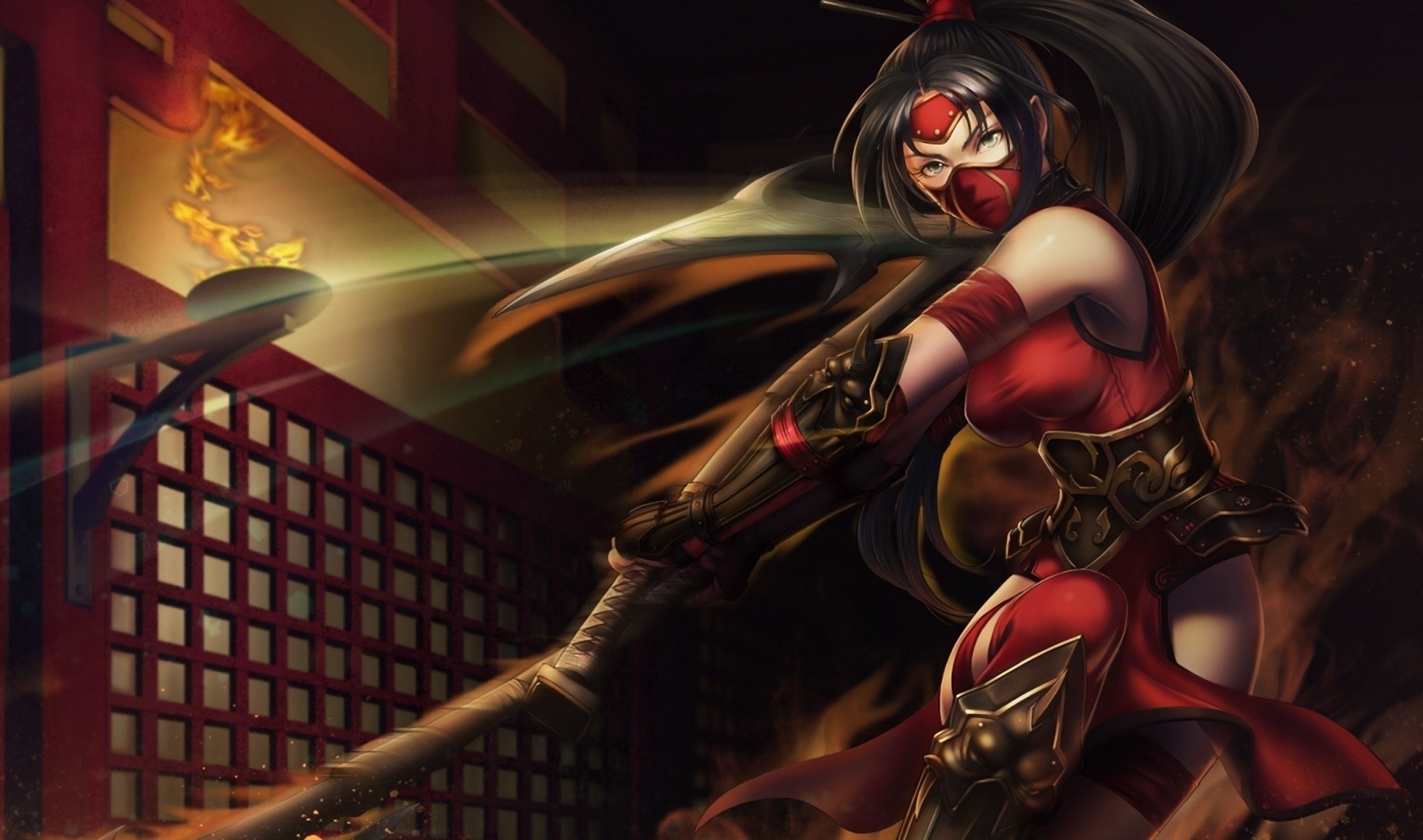 league of legends mädchen axt bewegung waffe akali bandage