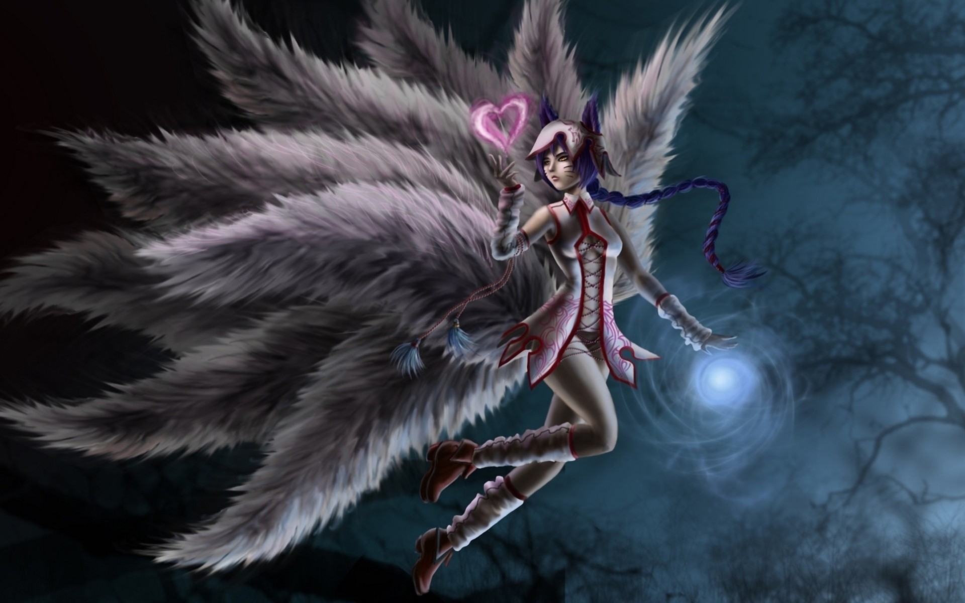 arte liga de leyendas chica colas de caballo ahri corazón