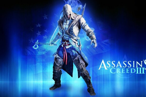 Wojna postaci z Assassin Creed 3 na tle flagi